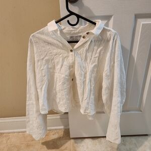 Urban Outfitters Textured Wide Sleeve Button Up Blouse
